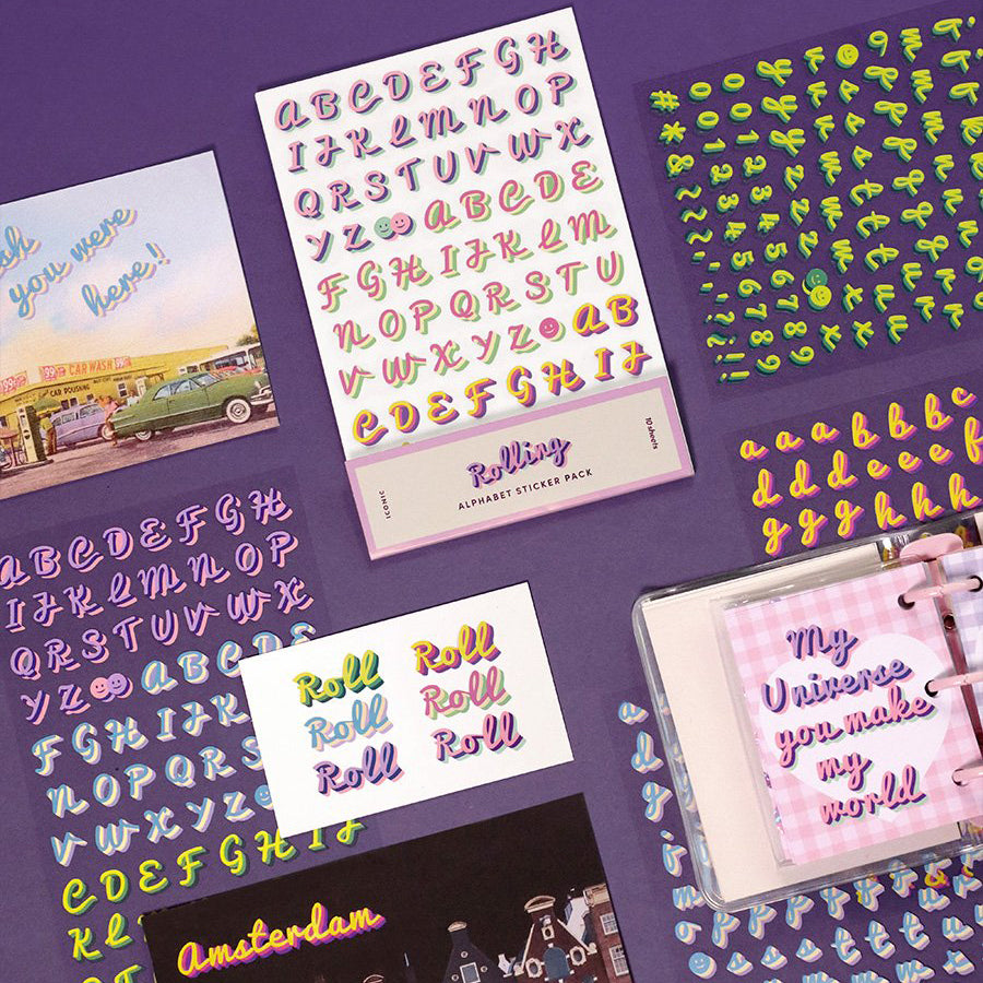 韓國Iconic雙色潦草字母+數字貼紙 (10張)