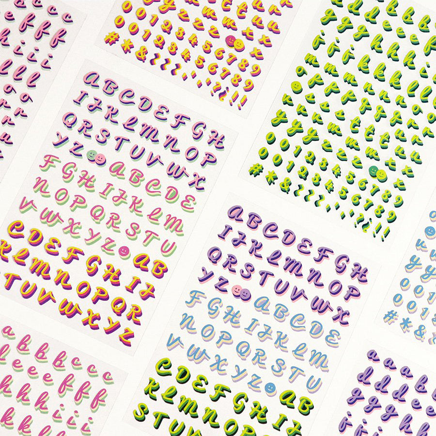 韓國Iconic雙色潦草字母+數字貼紙 (10張)