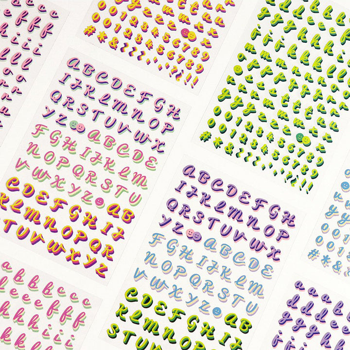韓國Iconic雙色潦草字母+數字貼紙 (10張)