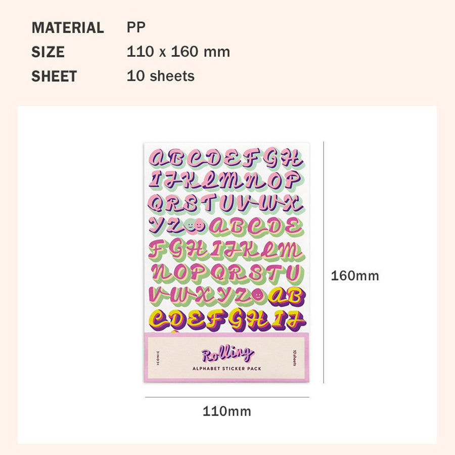韓國Iconic雙色潦草字母+數字貼紙 (10張)