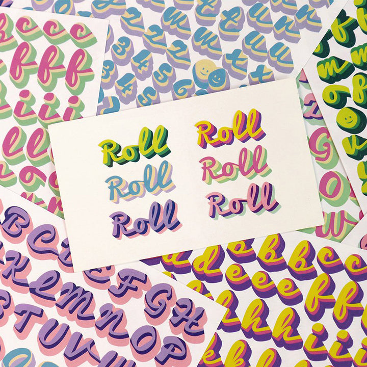 韓國Iconic雙色潦草字母+數字貼紙 (10張)