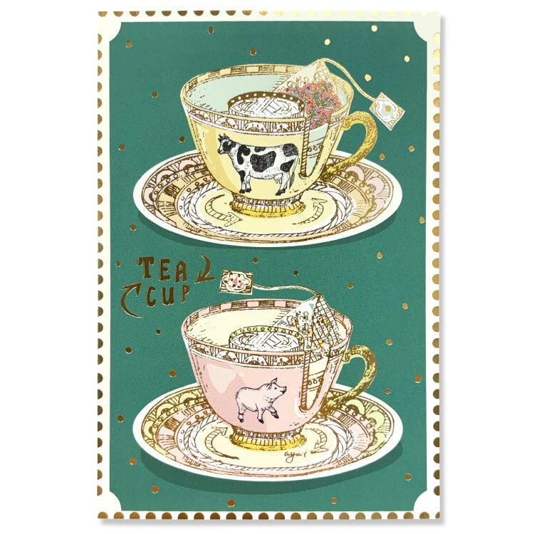 井上彩 箔押明信片－茶杯